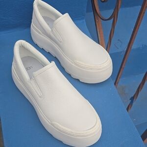 UGG White Platform Slip-On Shoes